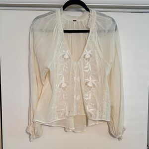 Free People Cream Lace Blouse
